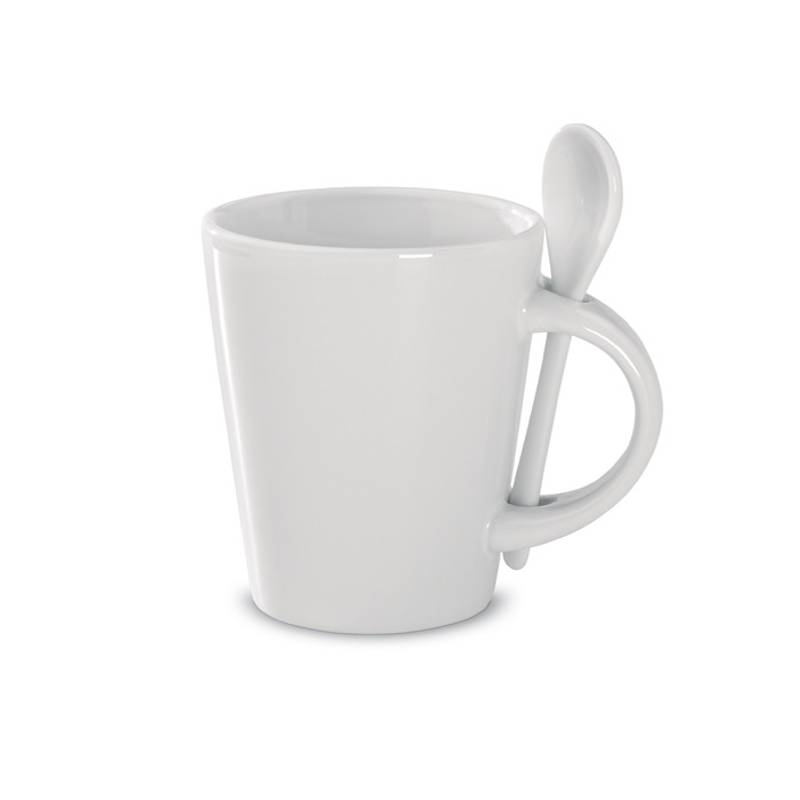 Keramický hrnek se lžičkou, 340 ml, bílá Keramický hrnek se lžičkou, 340 ml, bílá